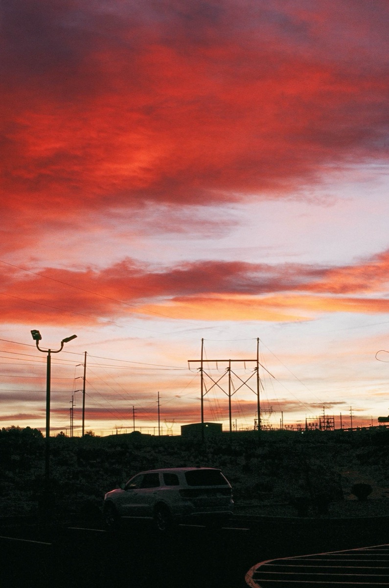 Fire sky burning red over the desert at sunset
